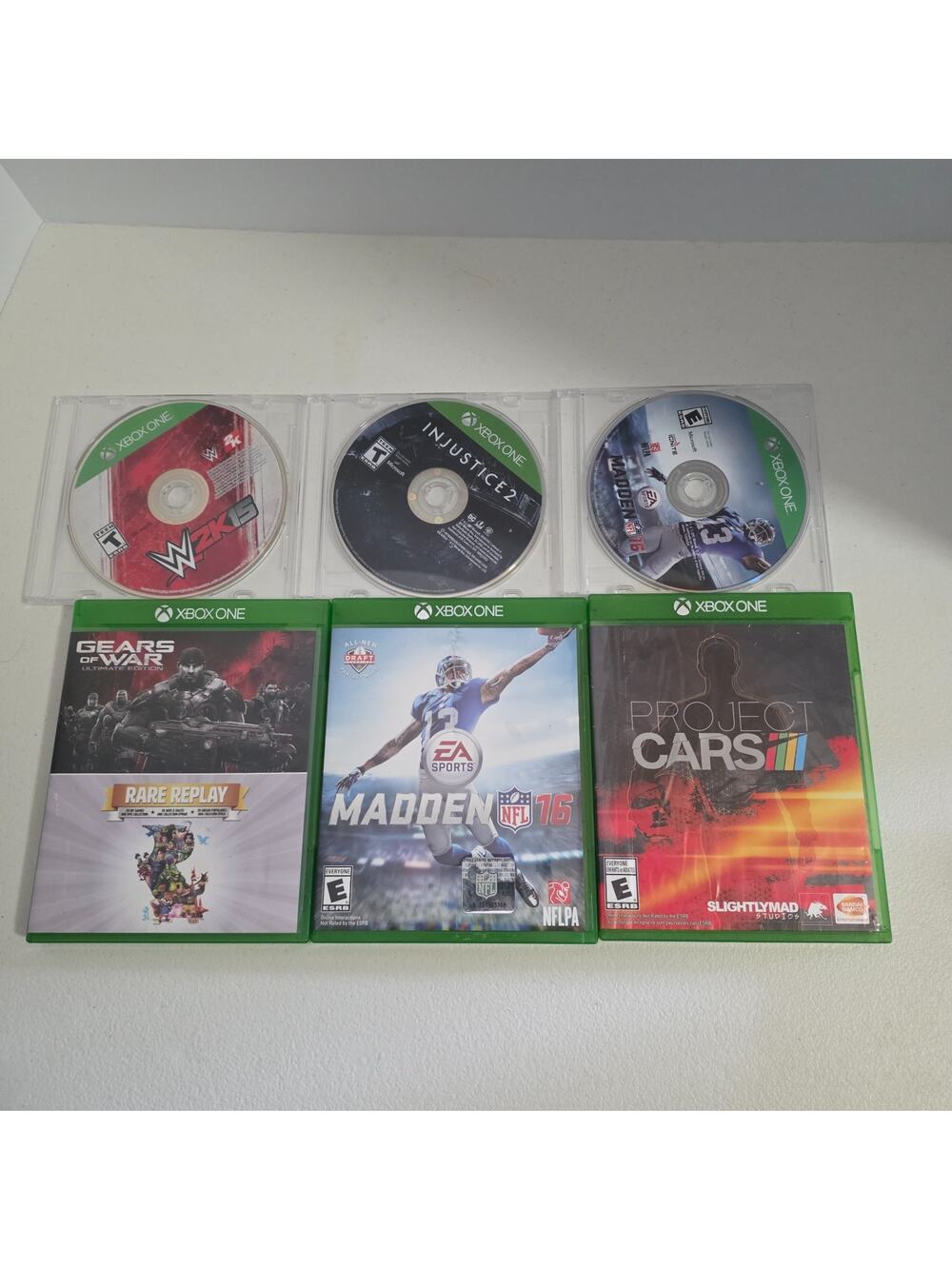 Xbox One Game Lot 6 Games Injustice 2 Gears of War Rare Replay Madden WWE 2K15